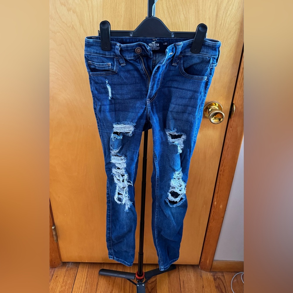 Hollister Ripped Dark Blue Denim High Rise Super Skinny Jeans